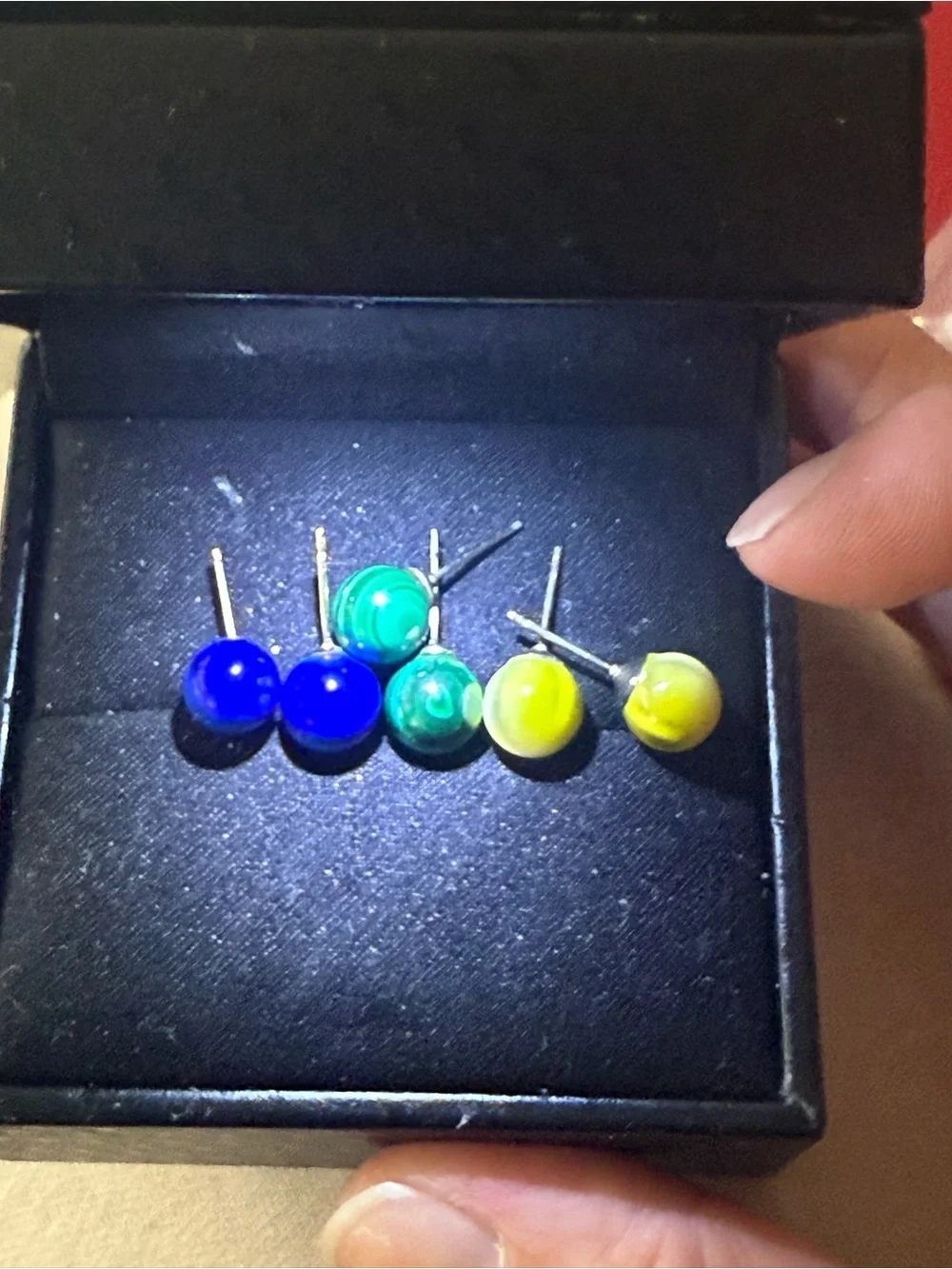 Source Unknown Blue, Green,‎ and Yellow Round Stone Stud Earrings